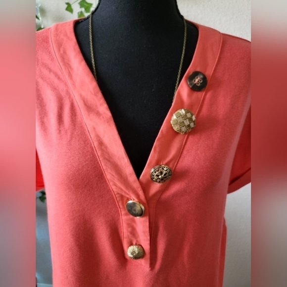 💚HP💚Soft Surroundings Bevvie Button Top Coral Cotton/Modal Blend - Picture 4 of 10